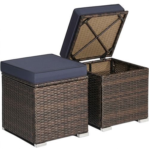 RELAX4LIFE Wicker Outdoor Storage Ottoman Set of 2