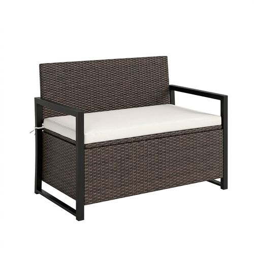 RELAX4LIFE Wicker Outdoor Bench with Storage