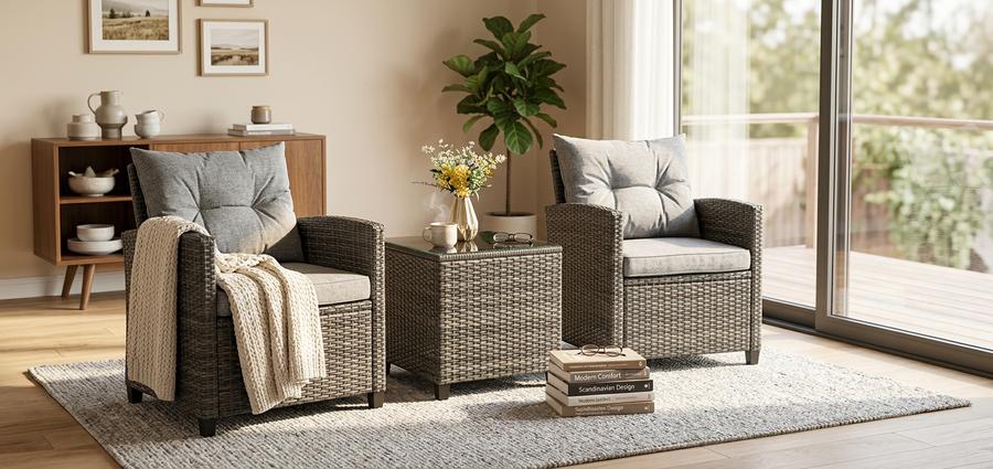 3-piece rattan sofa set by the pool