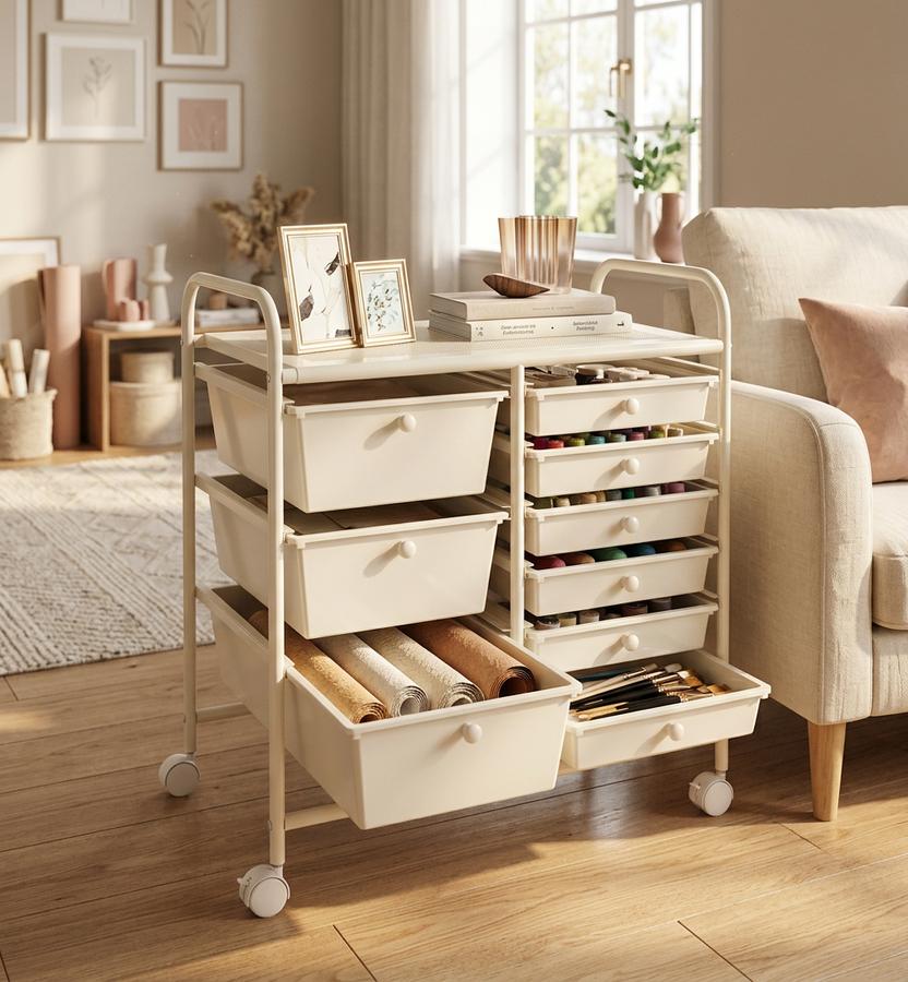 9-drawer cart in a craft room